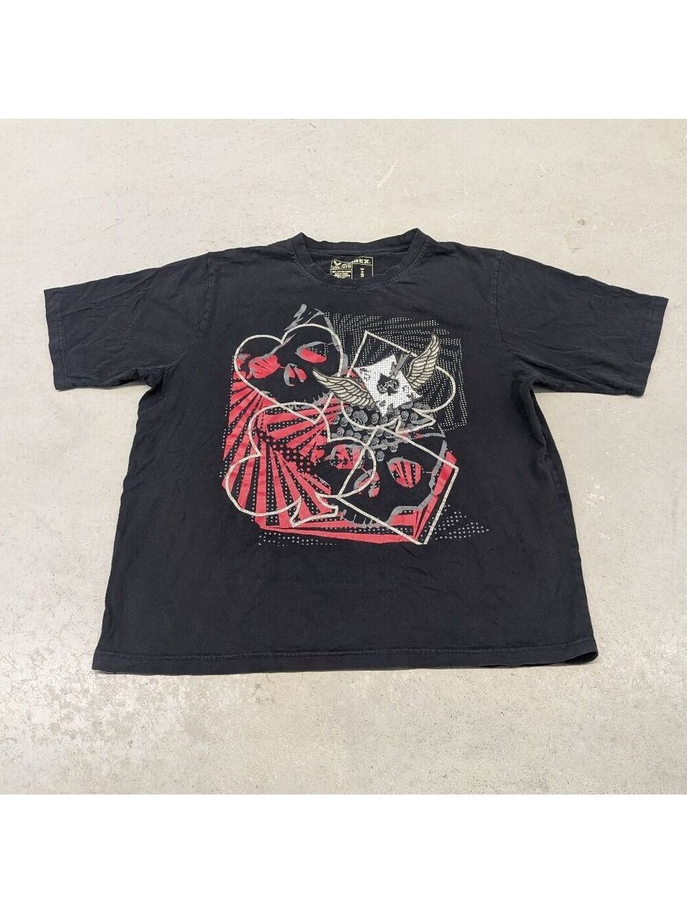 Y2K Avirex Heart and Skull Cards Studded Black T-shirt